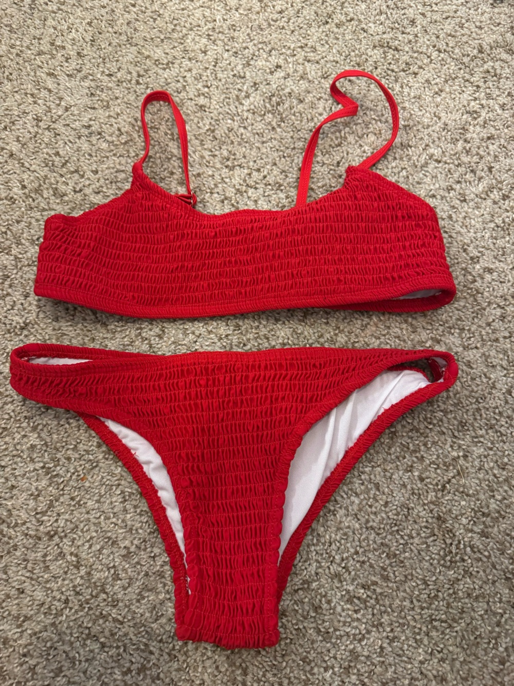 SHEIN Red Smocked Bikini Two-Piece